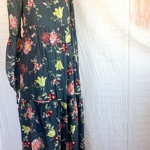 Anthropologie Floral Maxi Dress in Gray Small